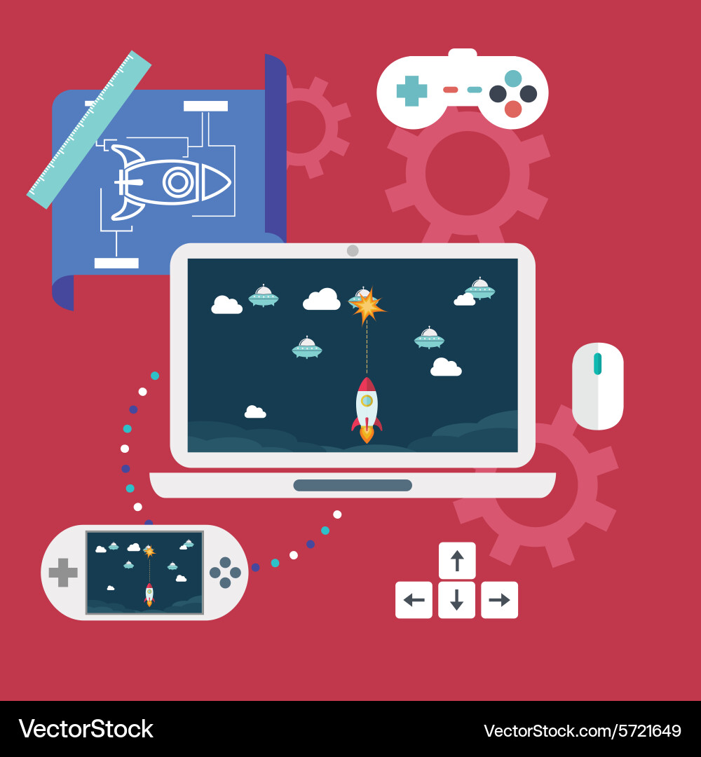 Abstract flat of game development concepts vector image