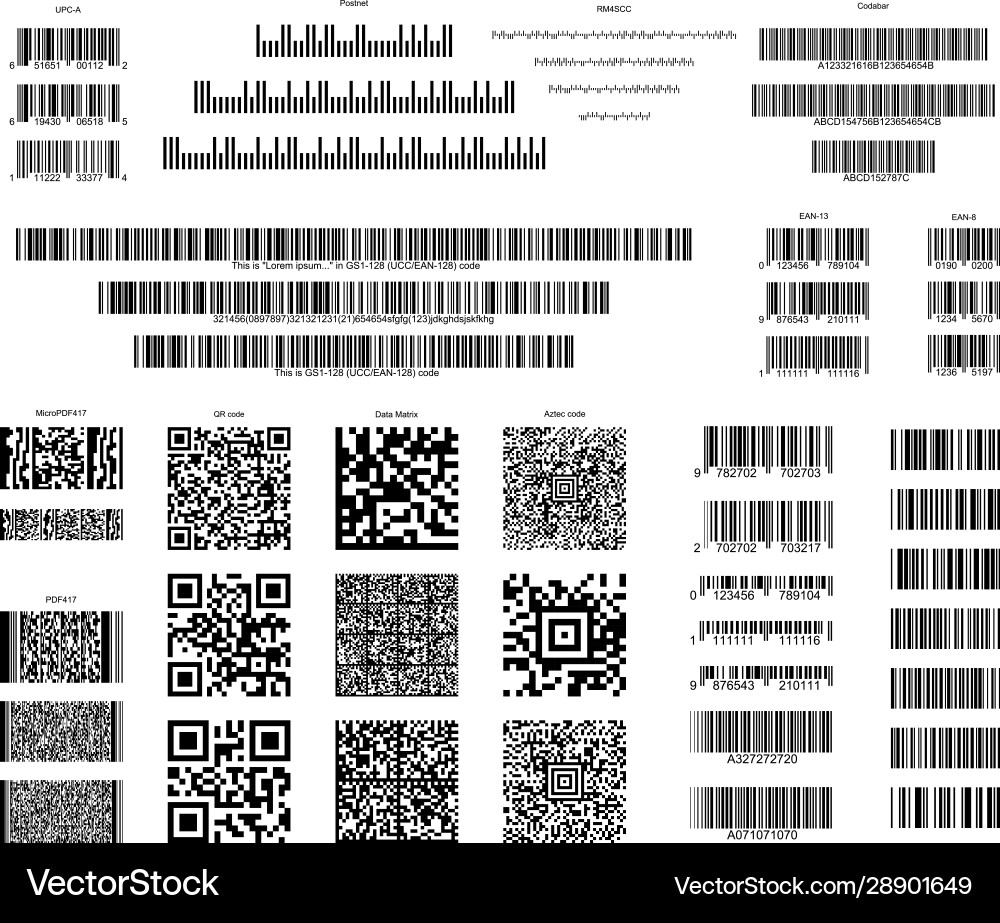 Barcode and qr code collection with a random set Barcode and qr code collection with a random set Vector Image
