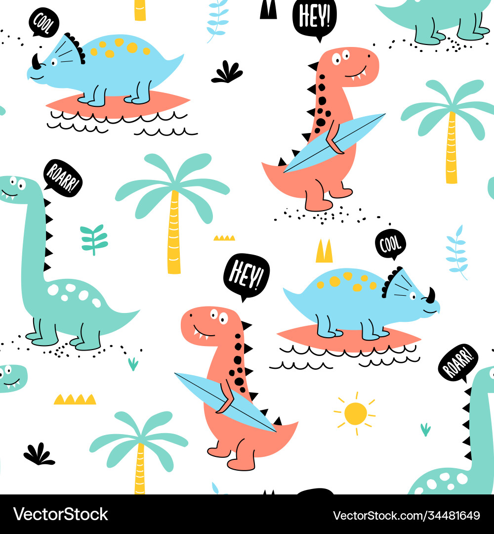Dinosaur Kids Print - Seamless Pattern vector image