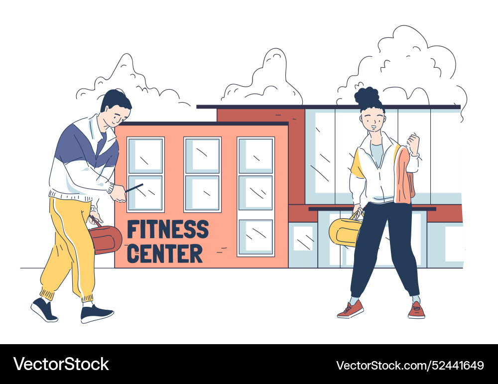 Fitness-Center Menschen Mann und Frau mit Tasche Fitness-Center Menschen Mann und Frau mit Tasche vektorbild