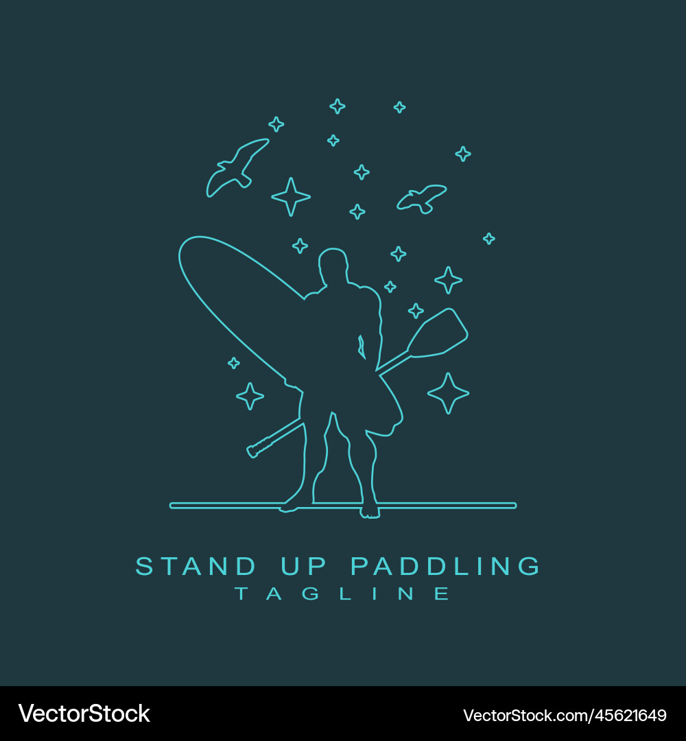 Man posing with surfboard and paddle stand up Man posing with surfboard and paddle stand up vector image