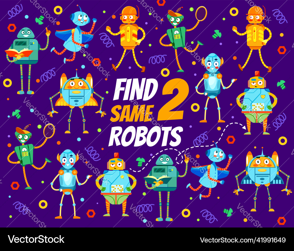 Mechanic robots and droids on find two same game Mechanic robots and droids on find two same game vector image