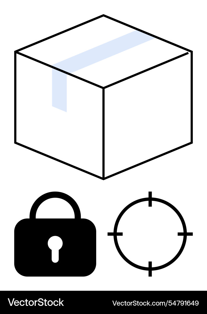 Package with lock and target symbols representing Package with lock and target symbols representing vector image