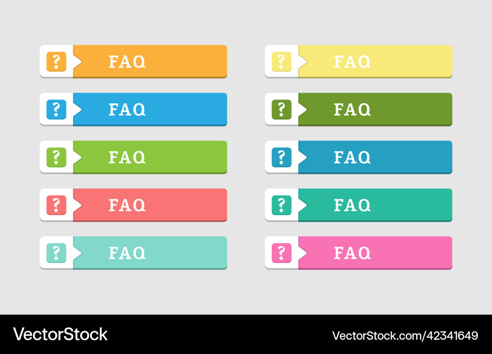Set of colored buttons labeled faq and question vector image