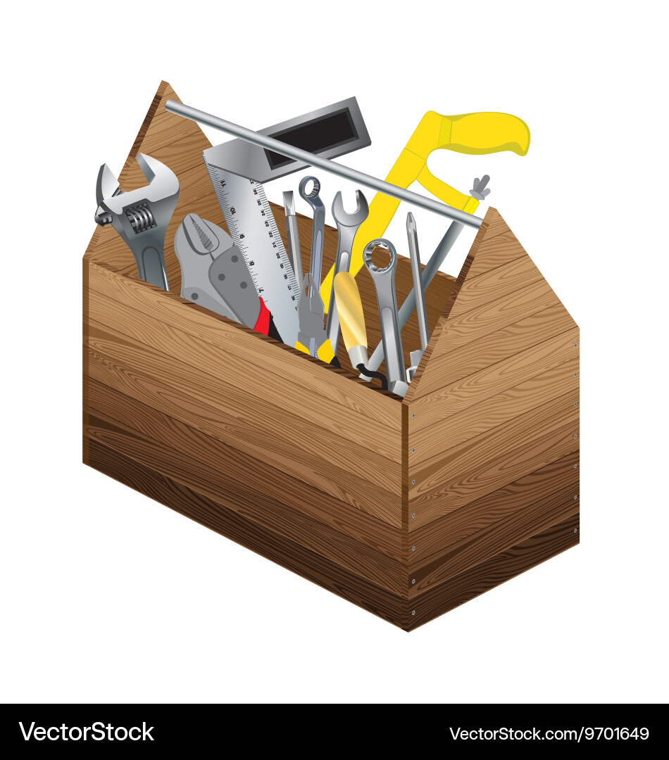 Tool box with object on white background Vector Image