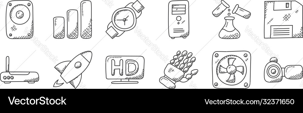 12 set linear technology icons thin outline 12 set linear technology icons thin outline vector image