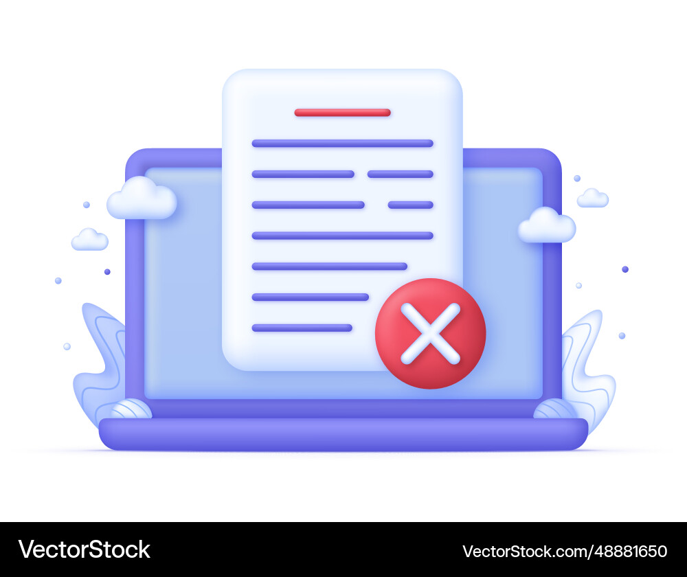 3d document icon with cross mark on computer 3d document icon with cross mark on computer vector image
