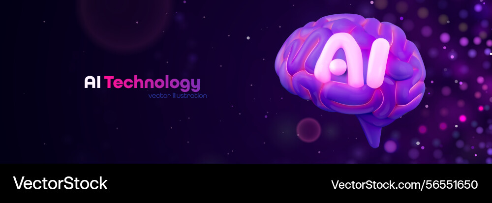 Ai brain with glowing neon text on futuristic Ai brain with glowing neon text on futuristic Vector Image