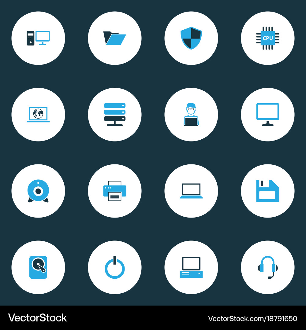 Computer colorful icons set with network vector image