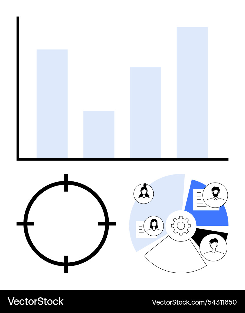 Data comparison with bar chart target symbol Data comparison with bar chart target symbol vector image