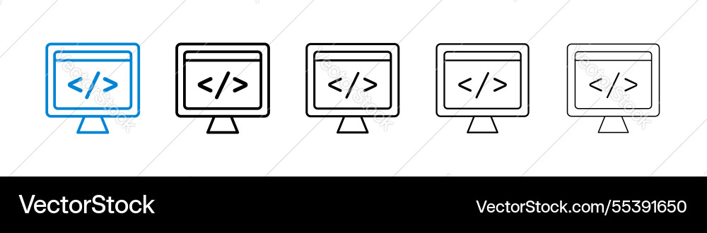 Display code icons in five different stroke sizes Vector Image