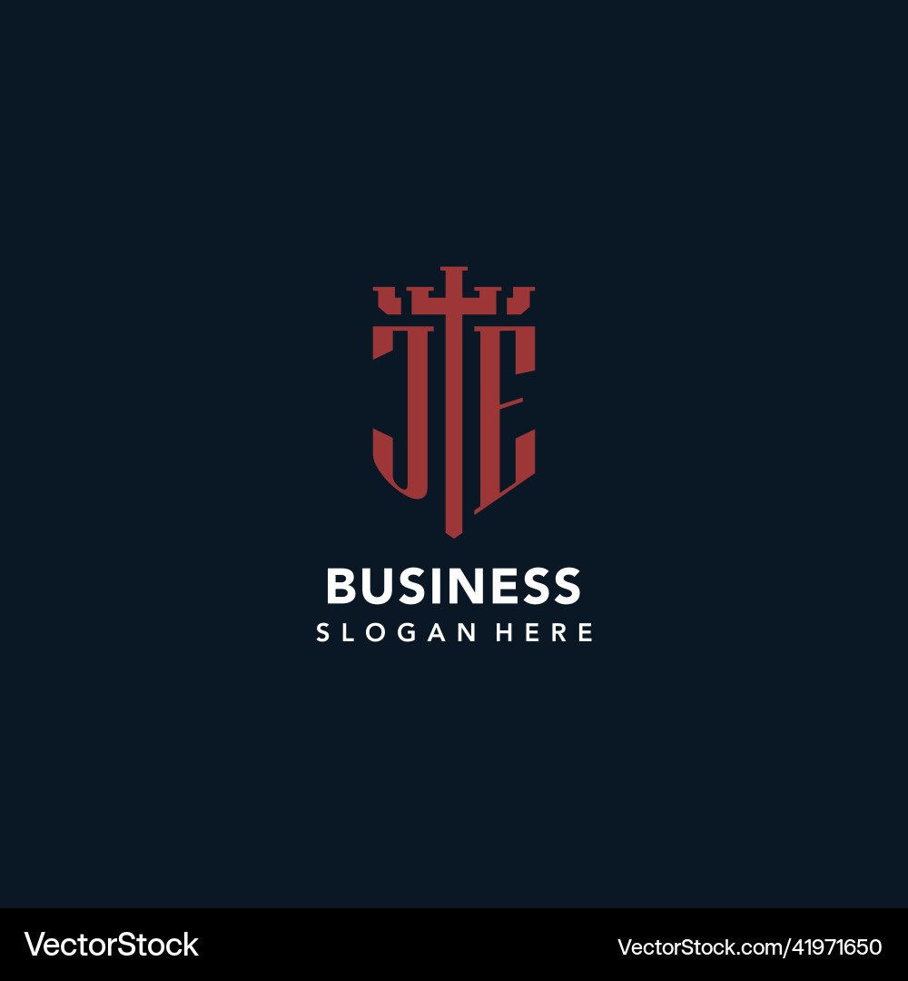 Je initial monogram logos with sword and shield Je initial monogram logos with sword and shield vector image