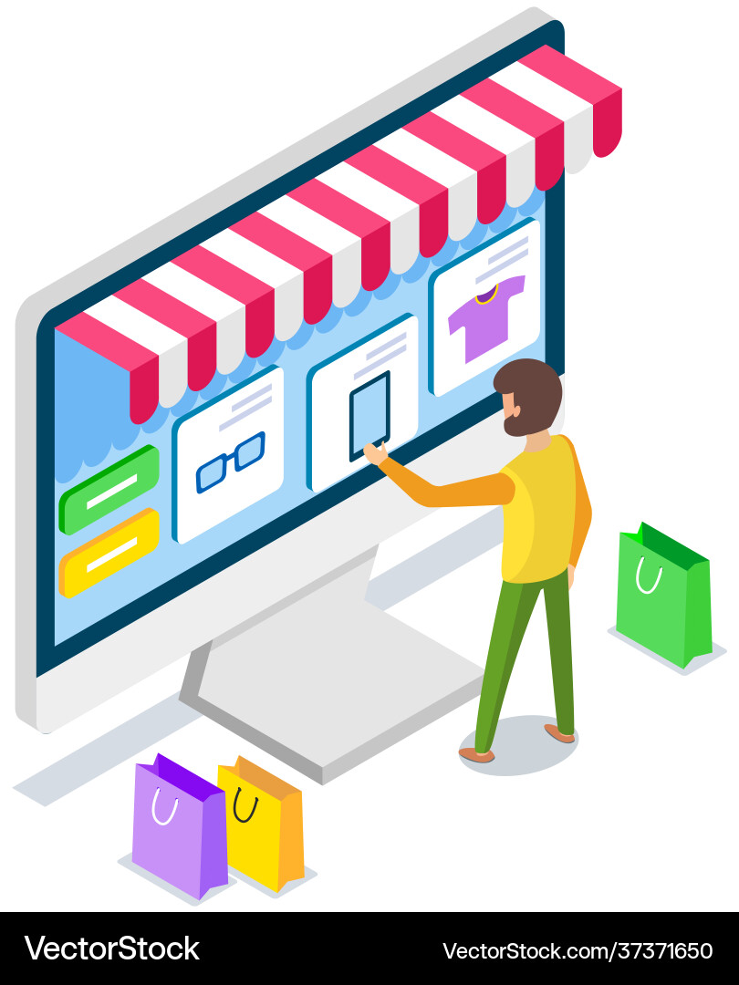 Man using application for buying and ordering Man using application for buying and ordering vector image
