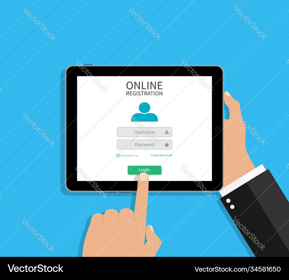 Online registration account with login Royalty Free Vector