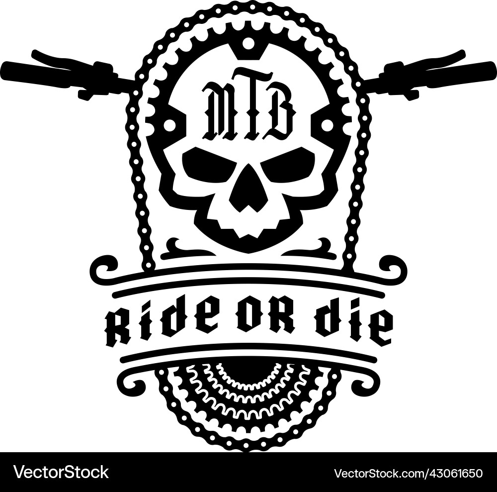 Ride or Die Skull Mountain Bike Logo Vector Image