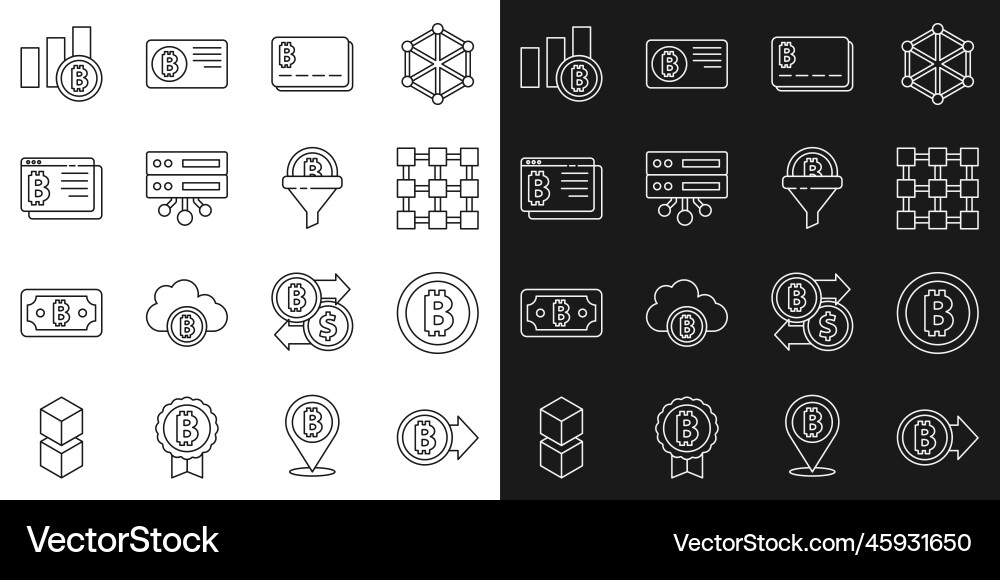Set line bitcoin blockchain technology credit Set line bitcoin blockchain technology credit vector image