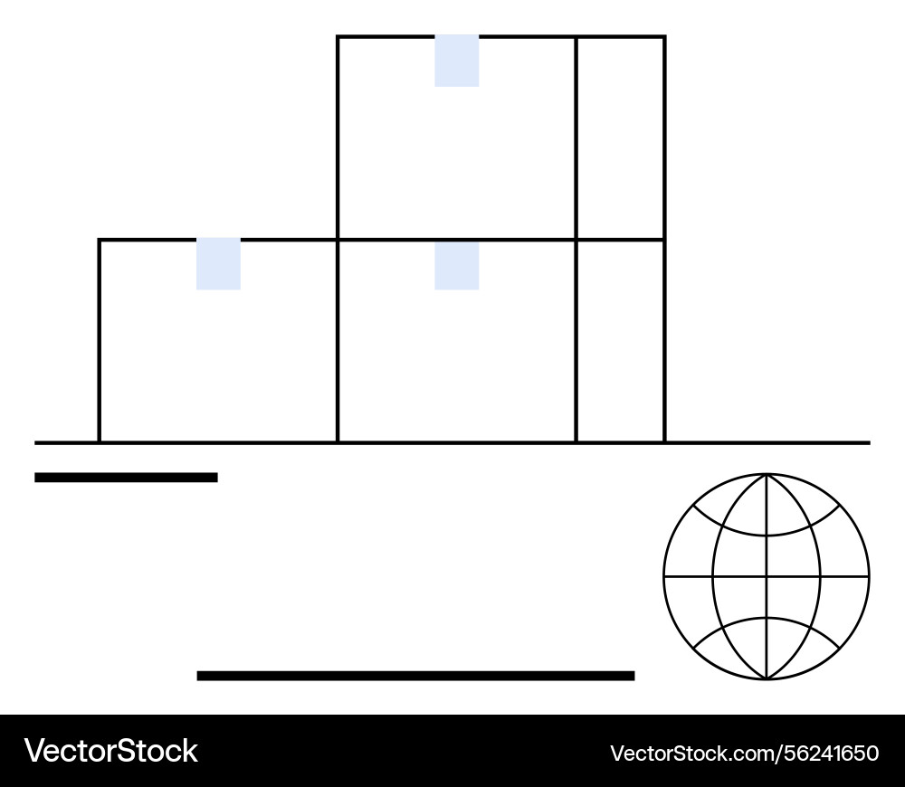 Stacked boxes and simplified globe representing Stacked boxes and simplified globe representing vector image