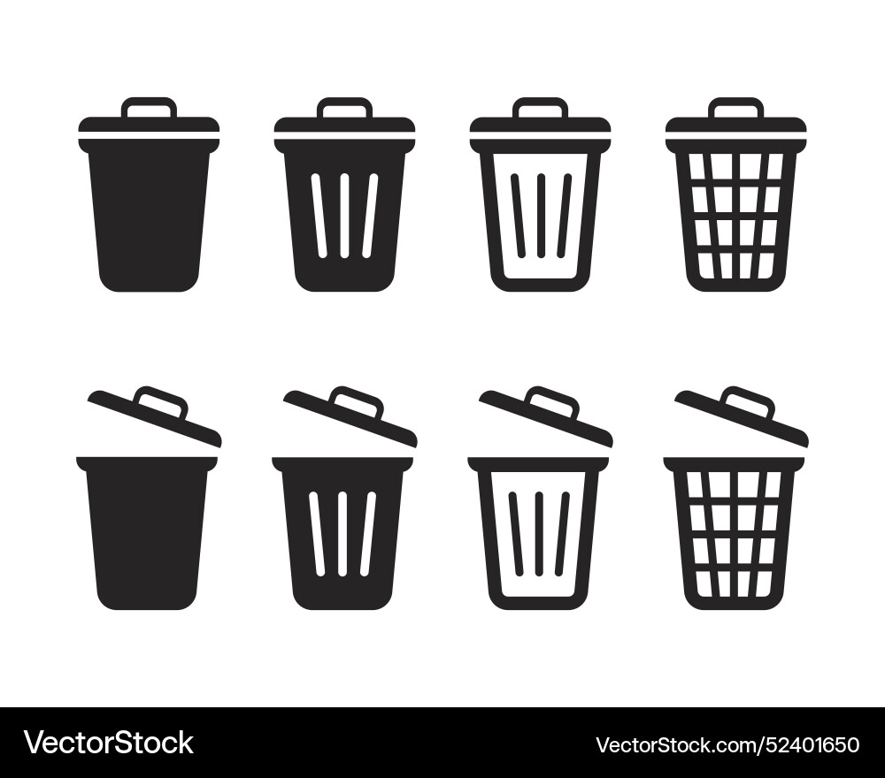 Trash icon set or delete and recycle bin Trash icon set or delete and recycle bin vector image