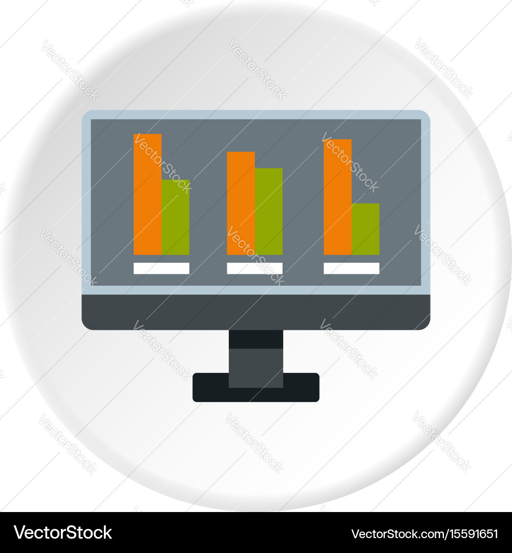 Bar graph on the screen of computer icon circle vector image