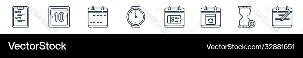 Calendar and date line icons linear set quality vector image