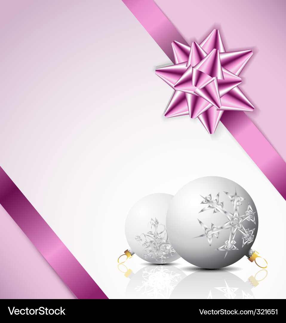Christmas Card with Purple Bow Vector Image