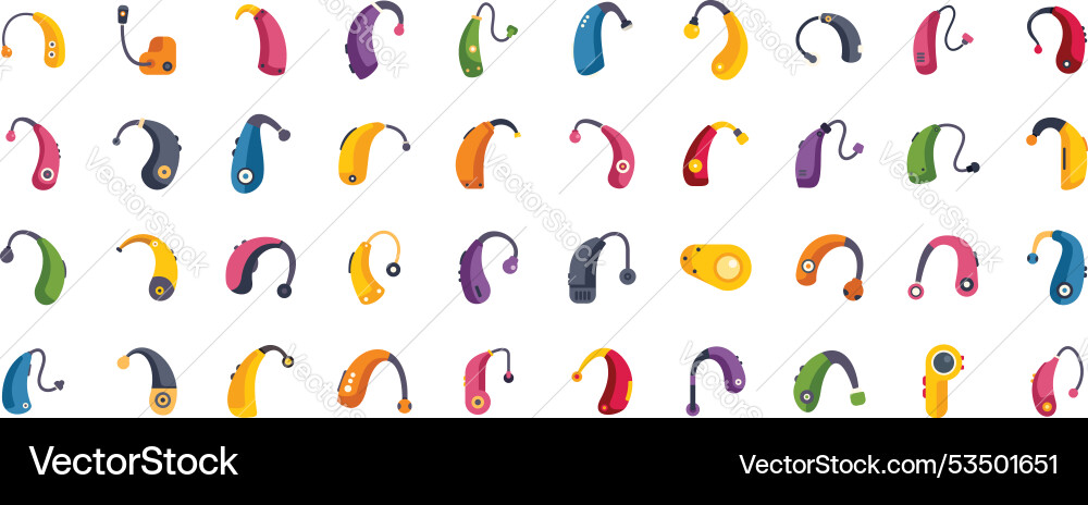 Große Reihe von bunten Hörgerät Icons zeigen Große Reihe von bunten Hörgerät Icons zeigen vektorbild