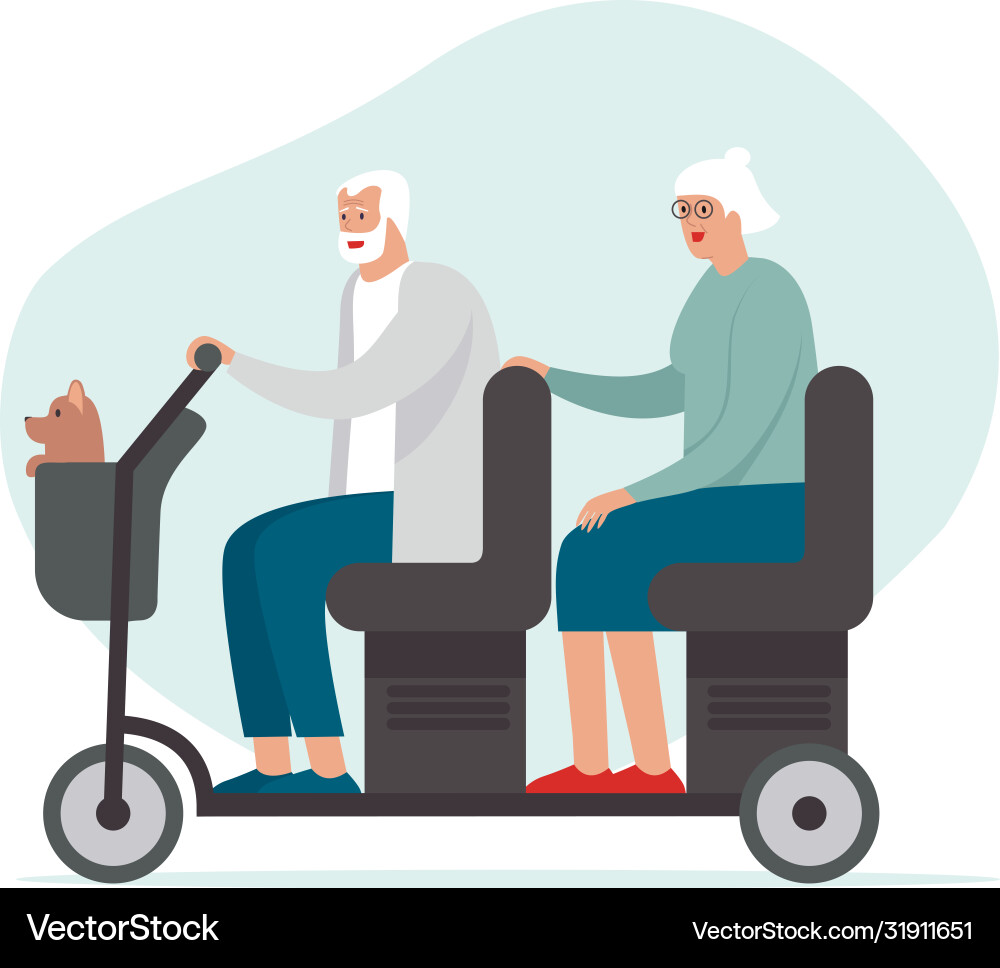 Happy senior family driving electric tandem Happy senior family driving electric tandem vector image