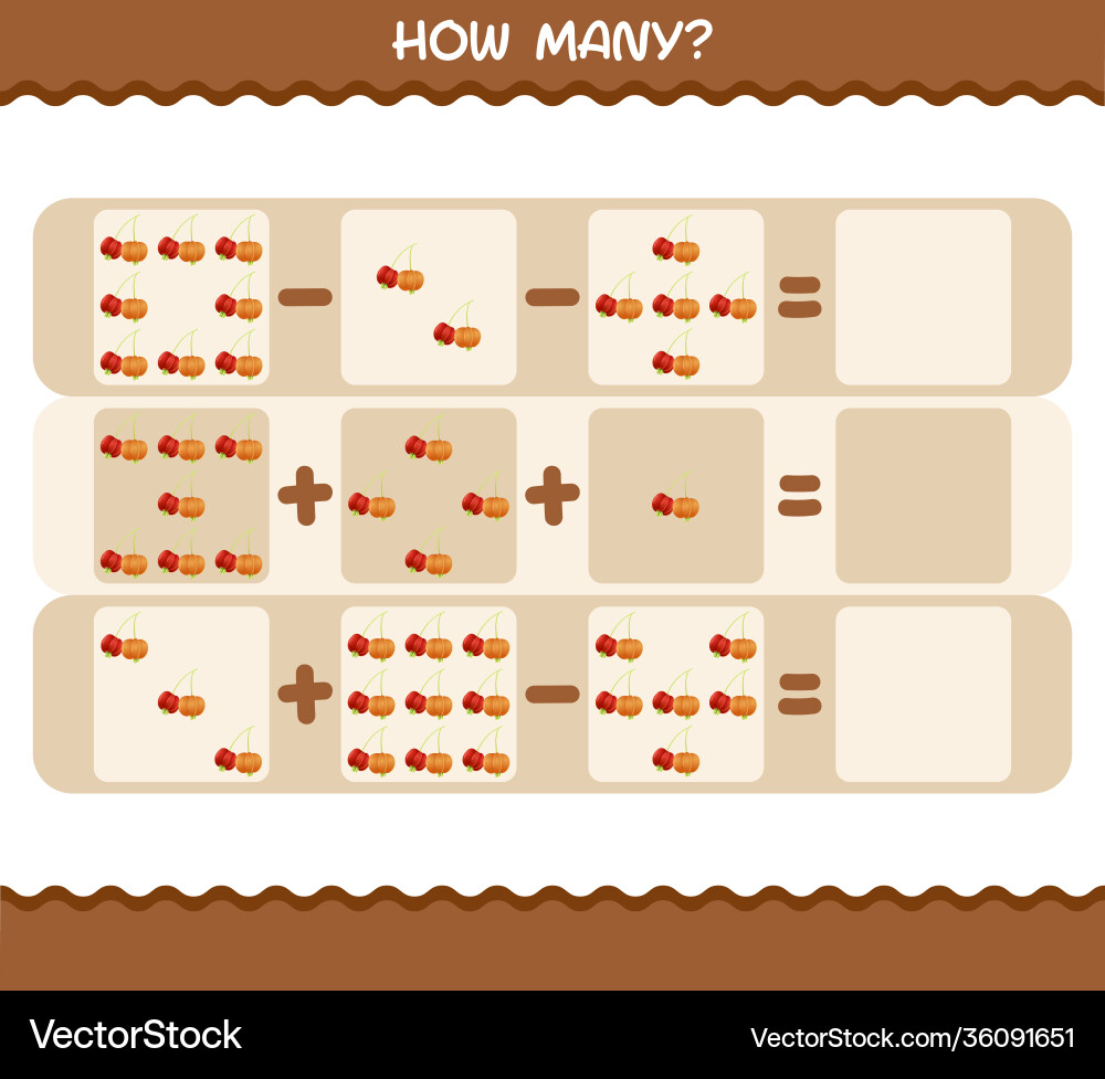 How many cartoon pitanga counting game Vector Image