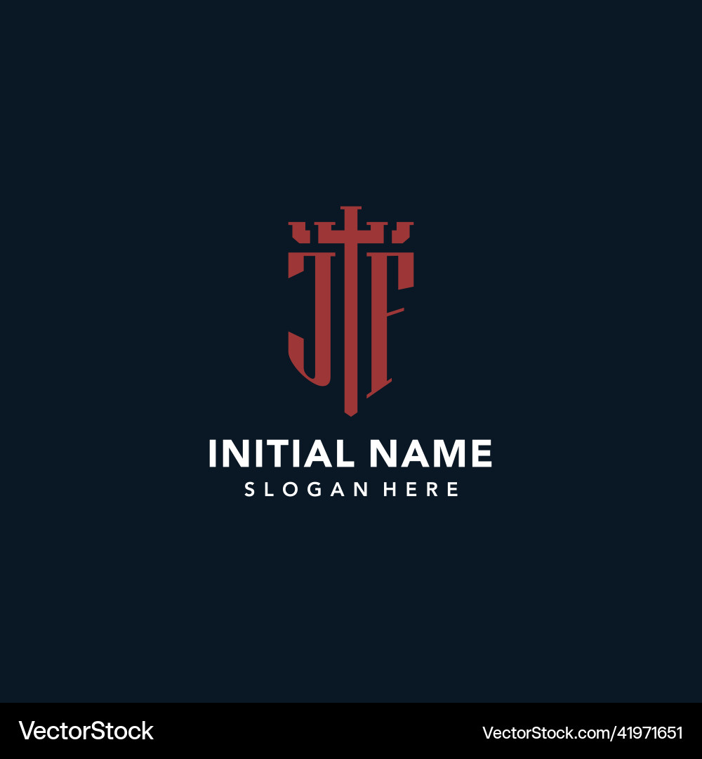 Jf initial monogram logos with sword and shield Vector Image