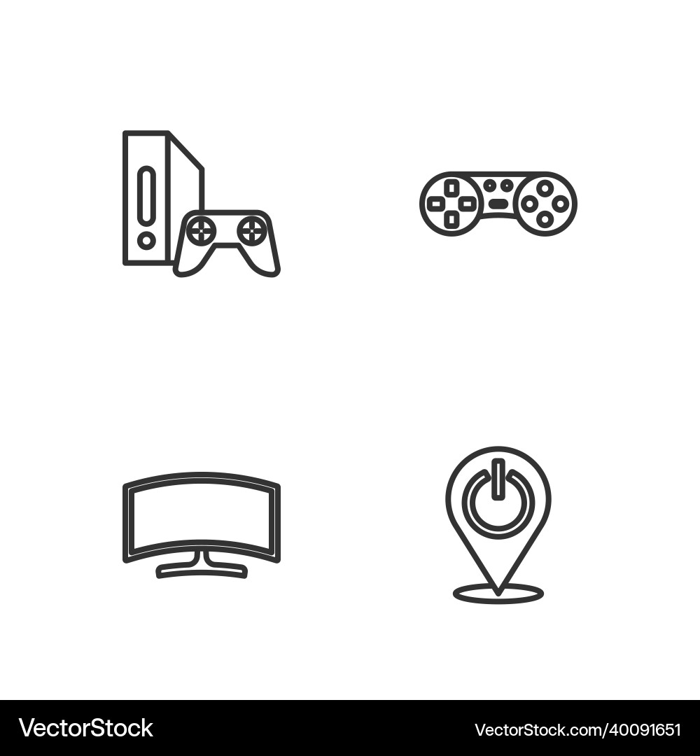 Set line power button computer monitor game vector image