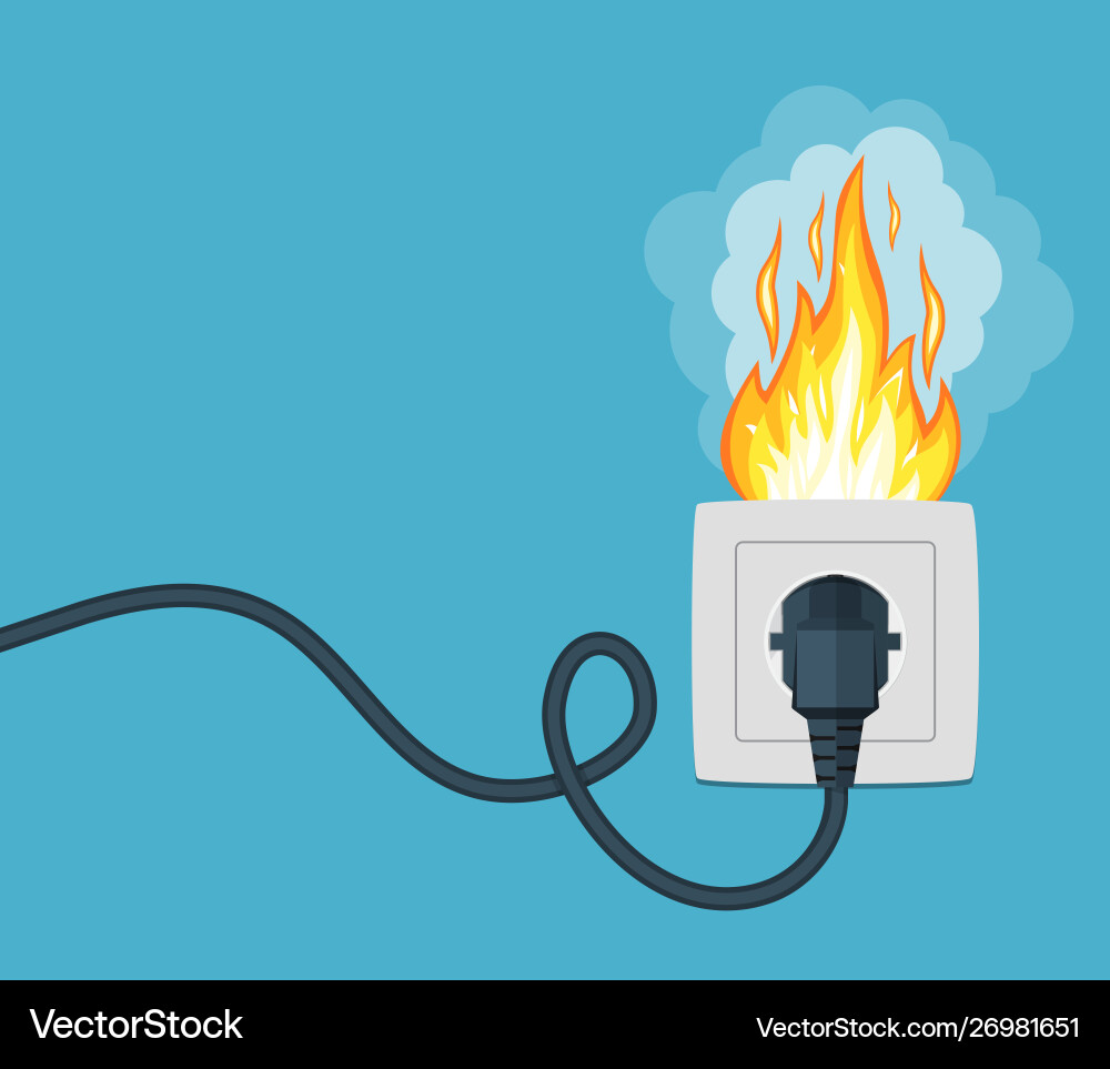 Socket and plug on fire from overload Socket and plug on fire from overload vector image