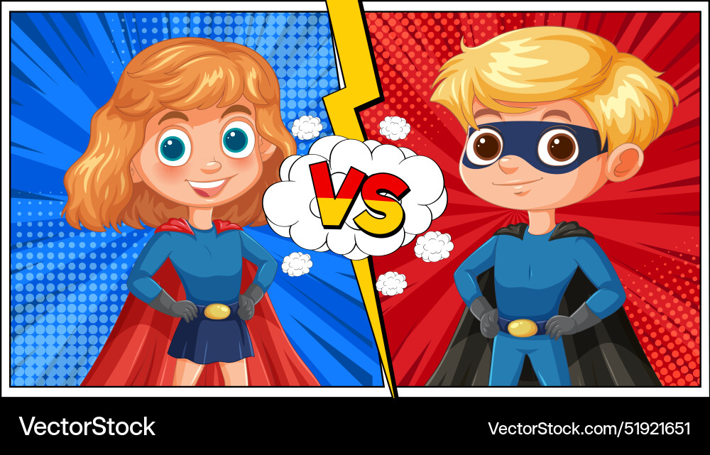Two superheroes facing off in a comic style Two superheroes facing off in a comic style vector image