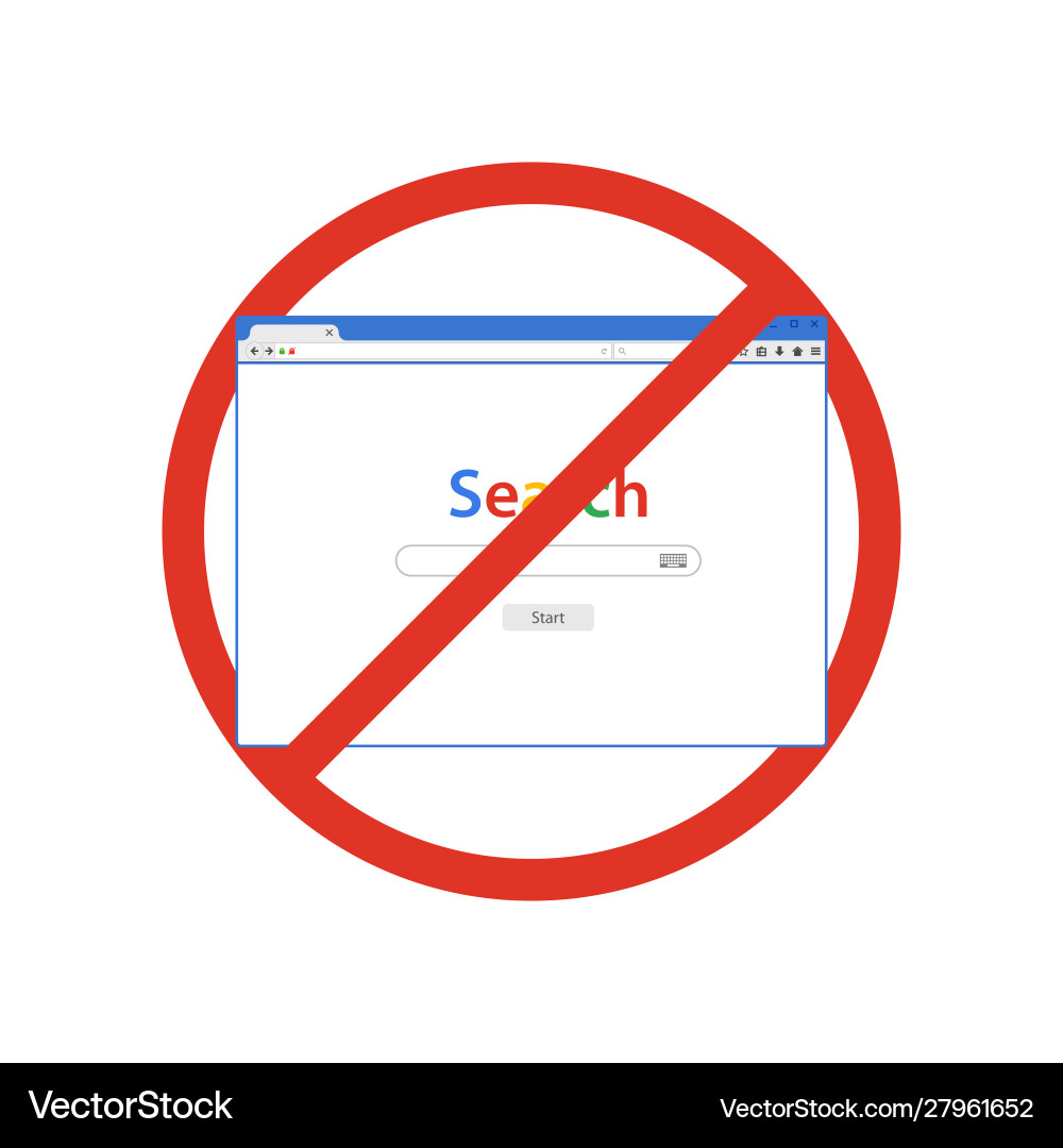 Browser window with search in prohibition sign Browser window with search in prohibition sign vector image