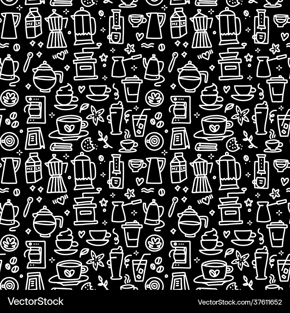 Chalkboard seamless pattern with coffee elements Chalkboard seamless pattern with coffee elements vector image