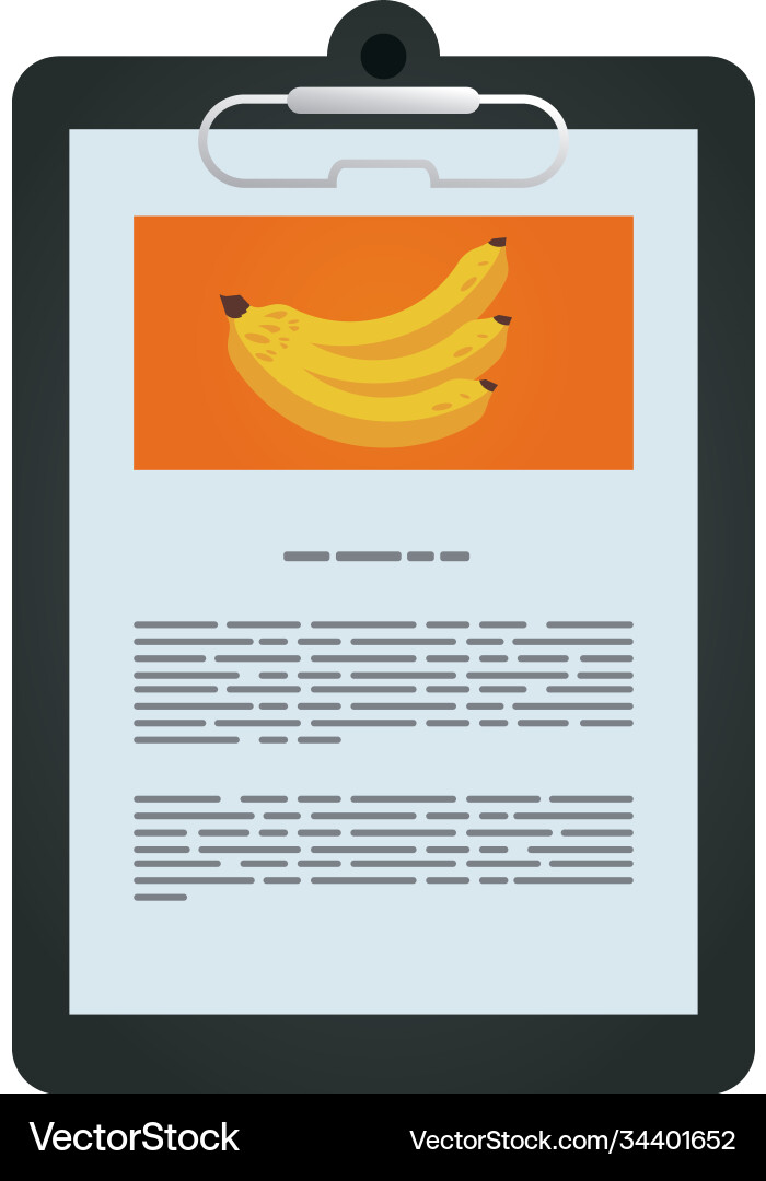 Document file mockup in clipboard with banana Document file mockup in clipboard with banana vector image
