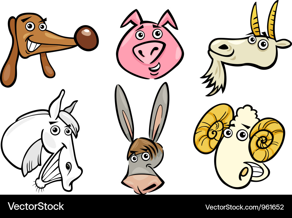 Farm Animal Heads - Cartoon Collection Vector Image