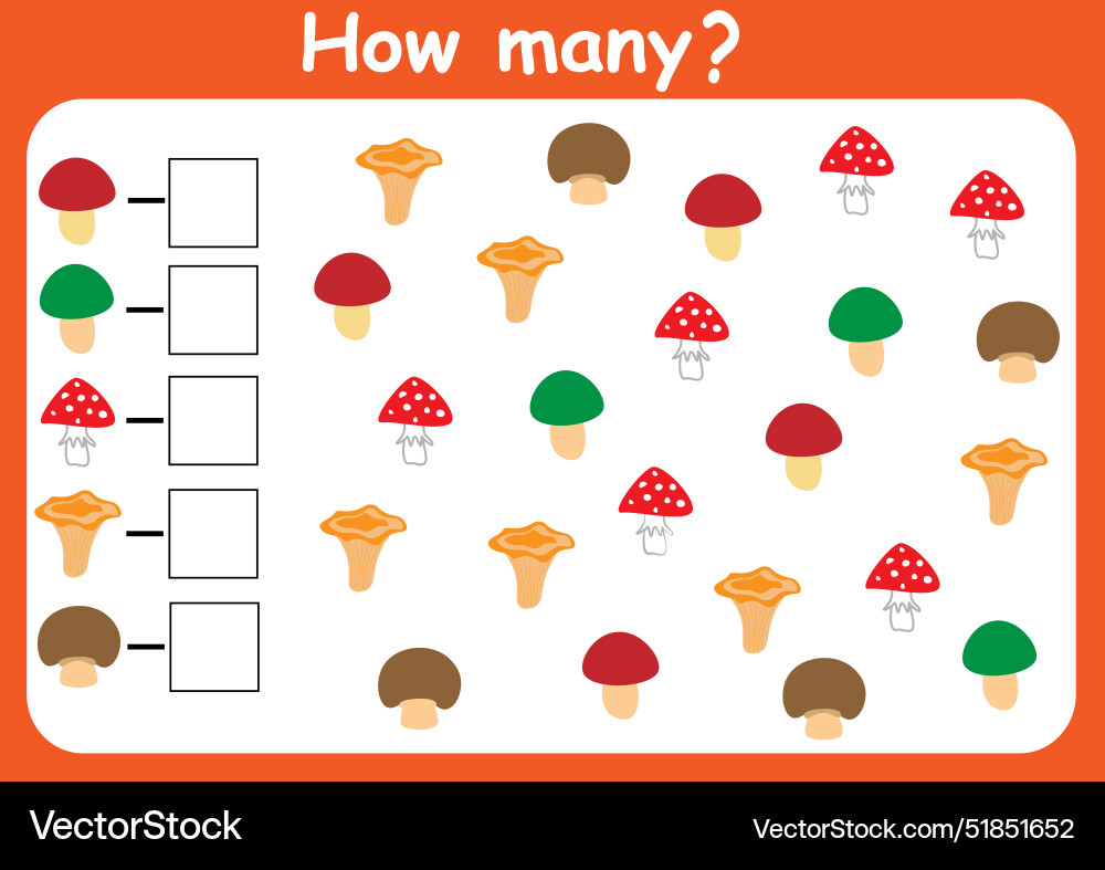 How many mushrooms are there counting game How many mushrooms are there counting game vector image