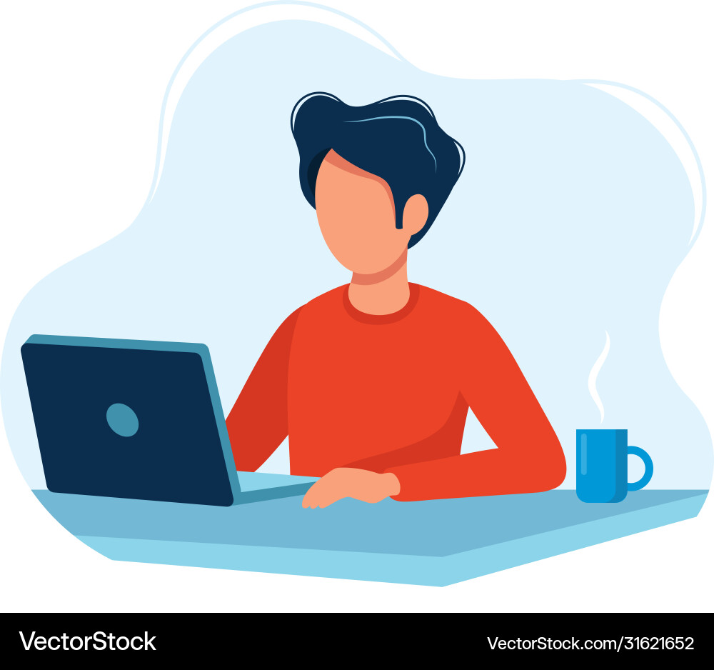 Man Using Computer - Flat Style vector image