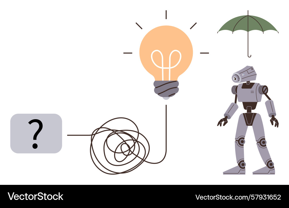 Robot solving problem with creative ideas Vector Image