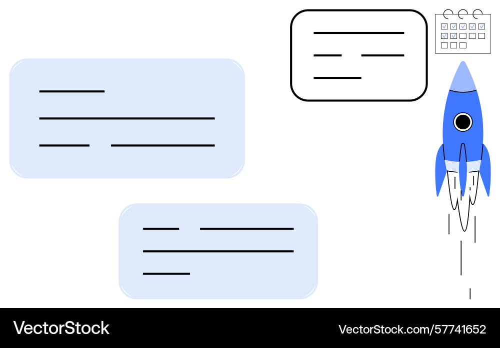 Rocket launching with text boxes and calendar Rocket launching with text boxes and calendar vector image