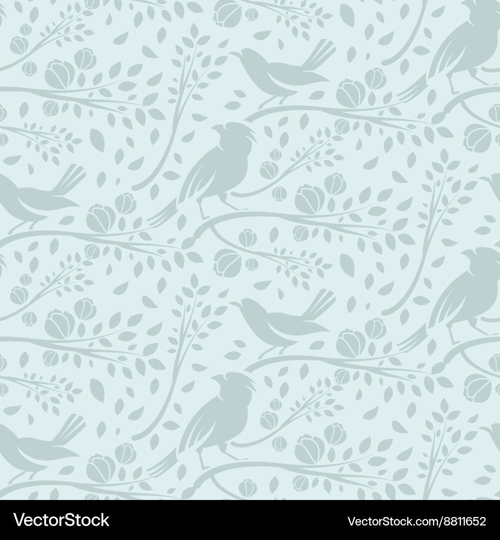Spring Birds Branch Pattern Vector Image
