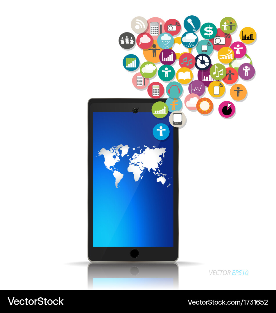Touchscreen device with cloud of colorful Vector Image