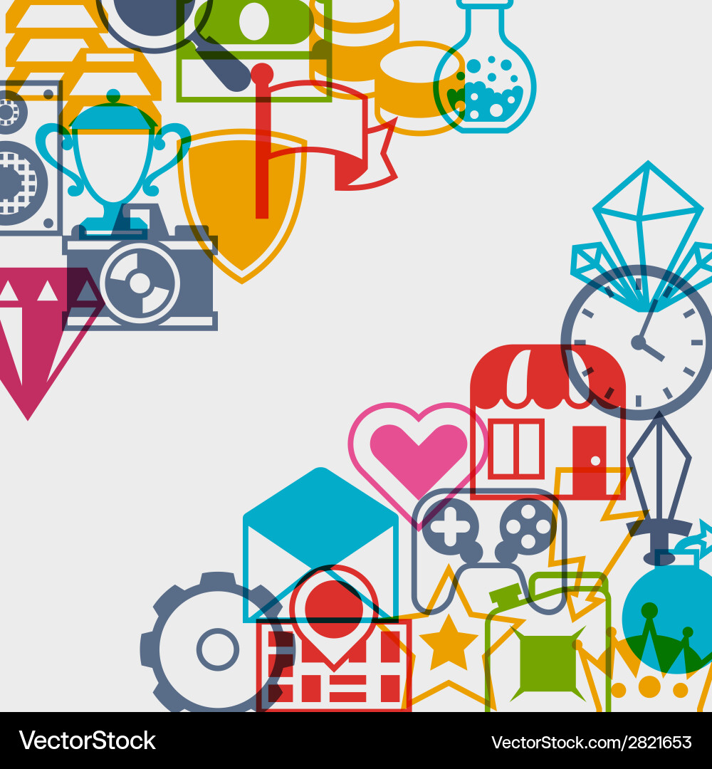 Background with game icons in flat design style vector image