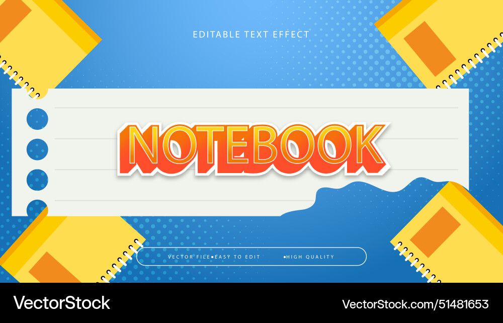 Colorful notebook 3d editable text effect - font Vector Image