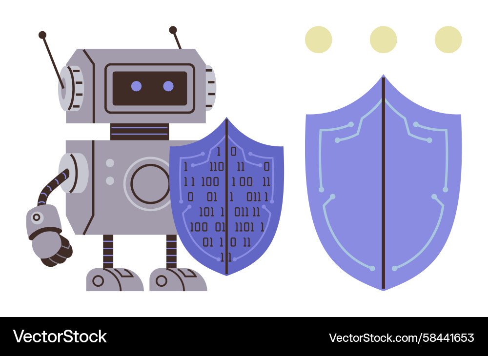 Cybersecurity Robot with Binary Shield Vector Image
