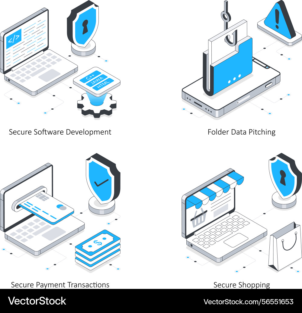 Data security isometric set 12 vector image