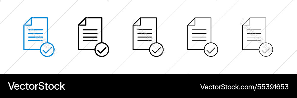 Document accept icons in five different stroke Document accept icons in five different stroke vector image