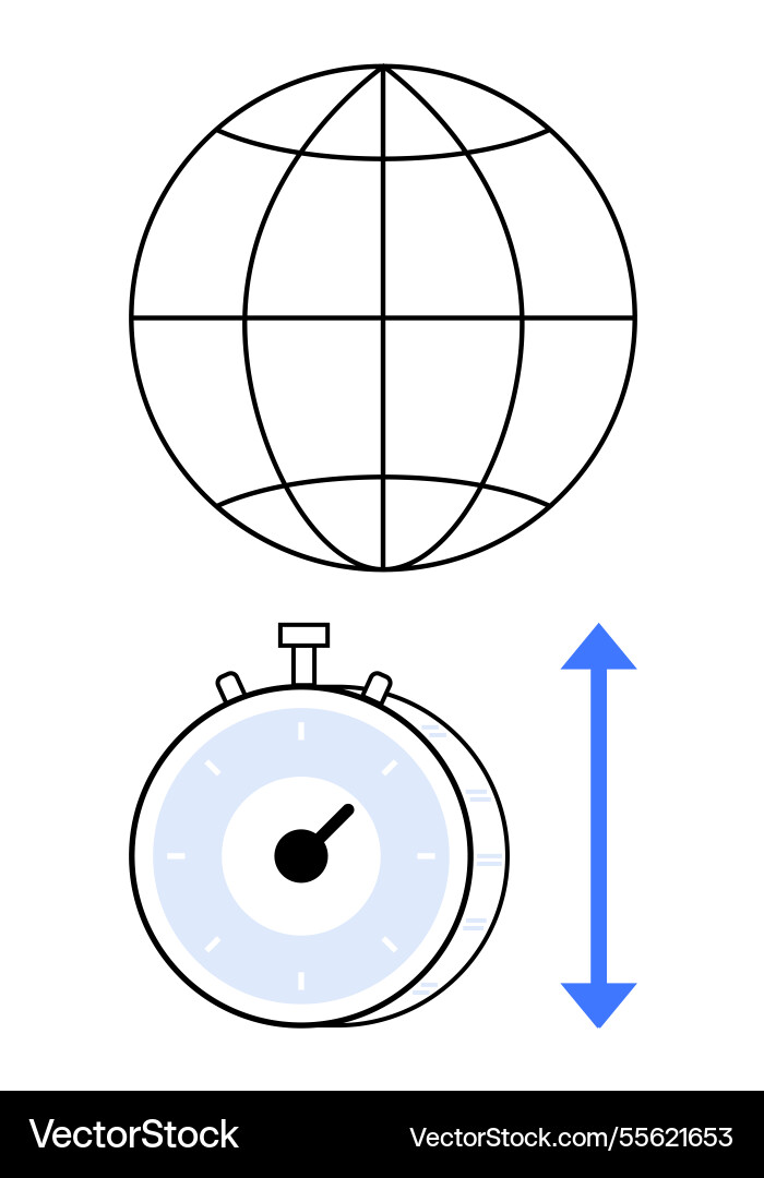 Global sphere and stopwatch with vertical arrow Vector Image