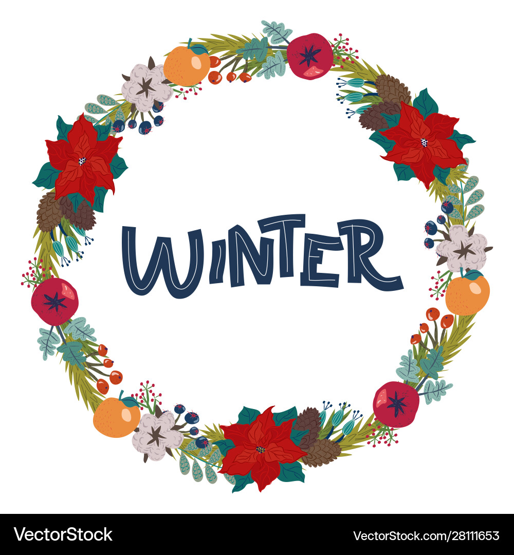 Hand gezeichnete Winterdoodles Kranz mit Buchstaben Hand gezeichnete Winterdoodles Kranz mit Buchstaben vektorbild