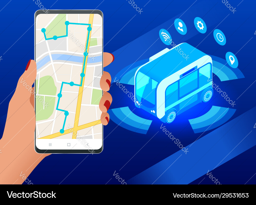 Isometric unmanned shuttle bus automated self Isometric unmanned shuttle bus automated self vector image